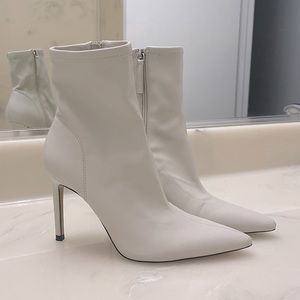 Cream White Faux Leather Heel Booties
